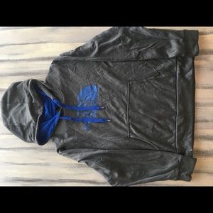 Gray and blue north face hoodie